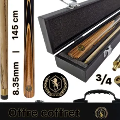 Coffret Queue billard 3/4 (145cm) Lord-cue Tiger. + Extension