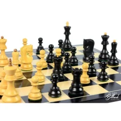 Jeu d’échecs Zagreb, 40 cm en Finition ébène et buis, marqueterie haut de gamme