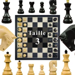 Jeu d’échecs Zagreb, 40 cm en Finition ébène et buis, marqueterie haut de gamme