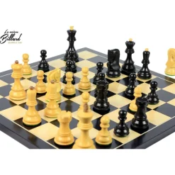 Jeu d’échecs Zagreb – 45 cm – Finition ébène et buis, marqueterie haut de gamme