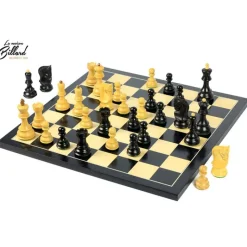 Jeu d’échecs Zagreb – 45 cm – Finition ébène et buis, marqueterie haut de gamme
