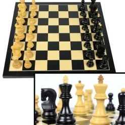 Jeu d’échecs Zagreb – 45 cm – Finition ébène et buis, marqueterie haut de gamme
