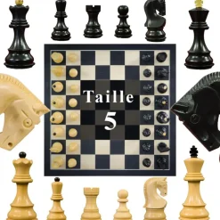 Jeu d’échecs Zagreb – 45 cm – Finition ébène et buis, marqueterie haut de gamme