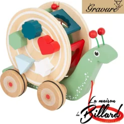 Jouet en bois bébé escargot à tirer