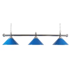 Luminaire 3 globes métal bleu barre chrome