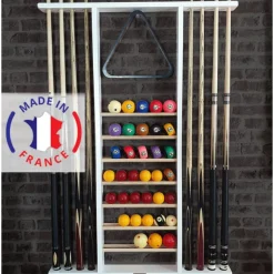 Porte-queue de billard mural pour 8 queues et 2 jeux de billes