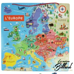 Puzzle magnétique carte d’Europe avec support en bois
